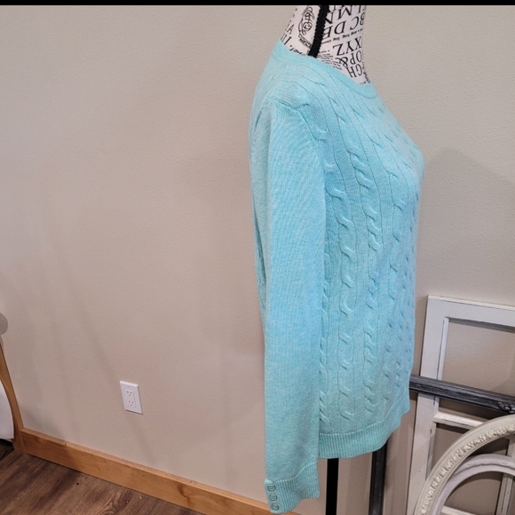 Talbott Women's SZ MP Lambs Wool blend cable knit crew neck sweater mint - Picture 3 of 6